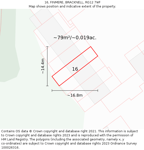 16, FINMERE, BRACKNELL, RG12 7WF: Plot and title map