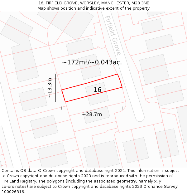 16, FIRFIELD GROVE, WORSLEY, MANCHESTER, M28 3NB: Plot and title map