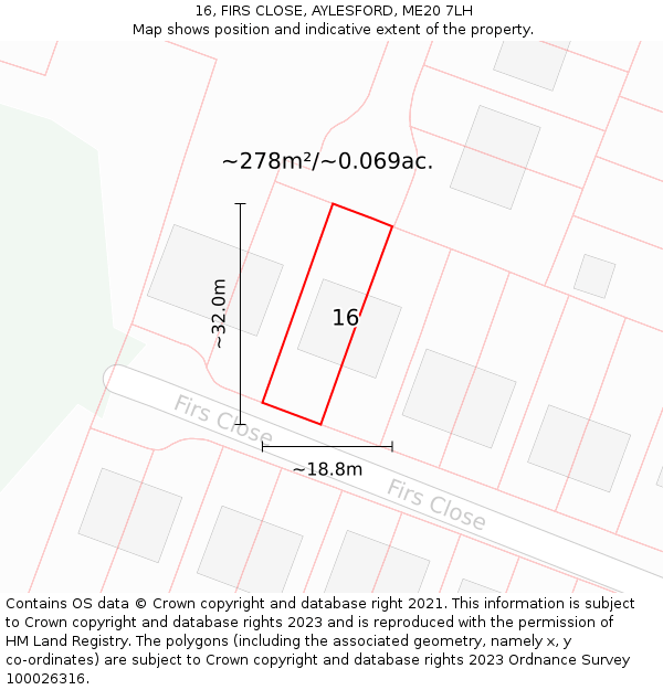16, FIRS CLOSE, AYLESFORD, ME20 7LH: Plot and title map