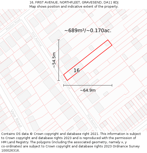 16, FIRST AVENUE, NORTHFLEET, GRAVESEND, DA11 8DJ: Plot and title map