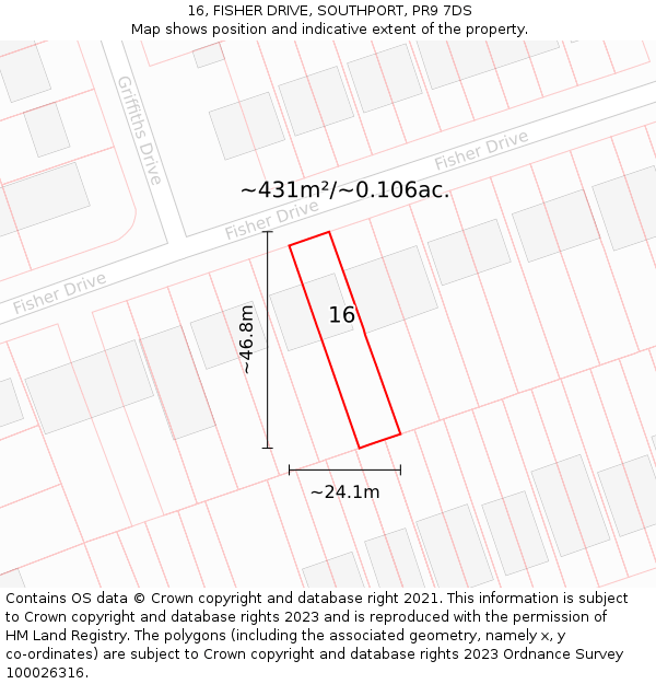 16, FISHER DRIVE, SOUTHPORT, PR9 7DS: Plot and title map