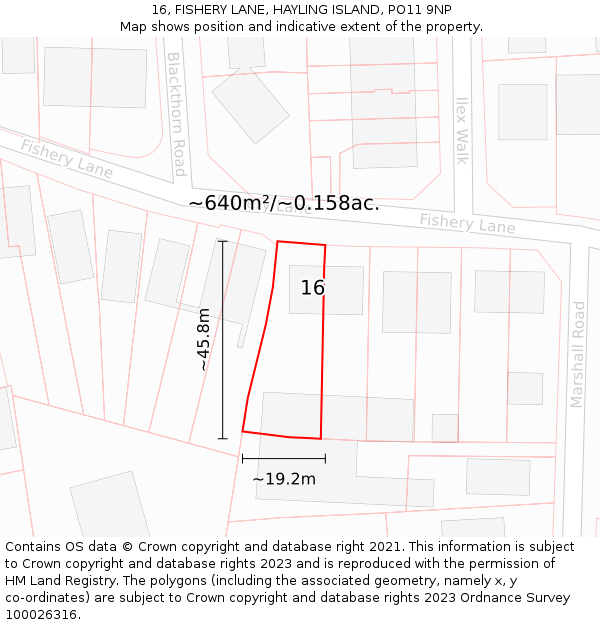 16, FISHERY LANE, HAYLING ISLAND, PO11 9NP: Plot and title map