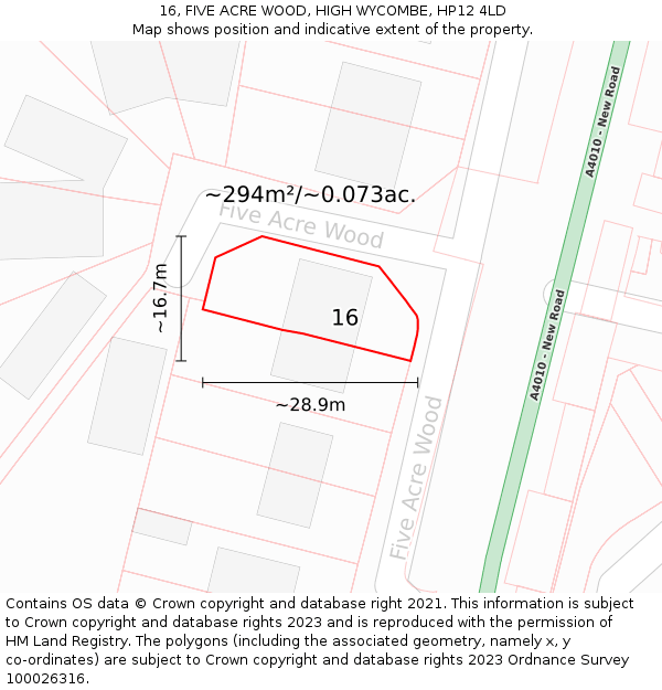 16, FIVE ACRE WOOD, HIGH WYCOMBE, HP12 4LD: Plot and title map