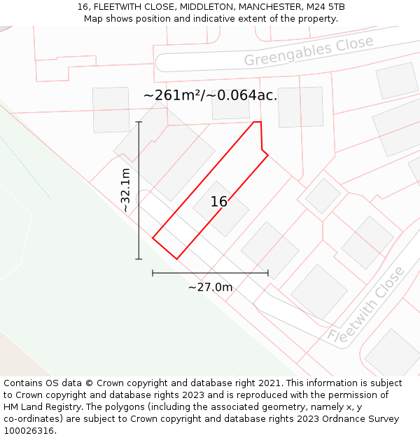 16, FLEETWITH CLOSE, MIDDLETON, MANCHESTER, M24 5TB: Plot and title map