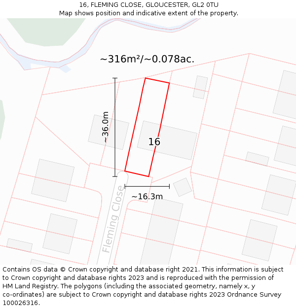 16, FLEMING CLOSE, GLOUCESTER, GL2 0TU: Plot and title map