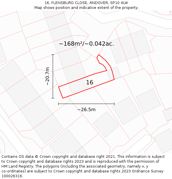 16, FLENSBURG CLOSE, ANDOVER, SP10 4LW: Plot and title map
