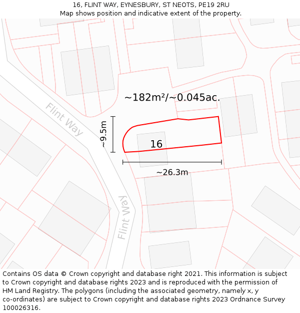 16, FLINT WAY, EYNESBURY, ST NEOTS, PE19 2RU: Plot and title map