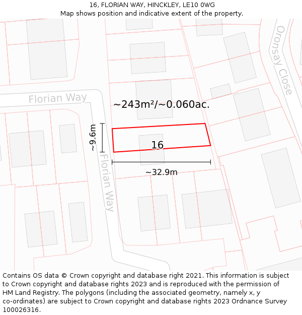 16, FLORIAN WAY, HINCKLEY, LE10 0WG: Plot and title map