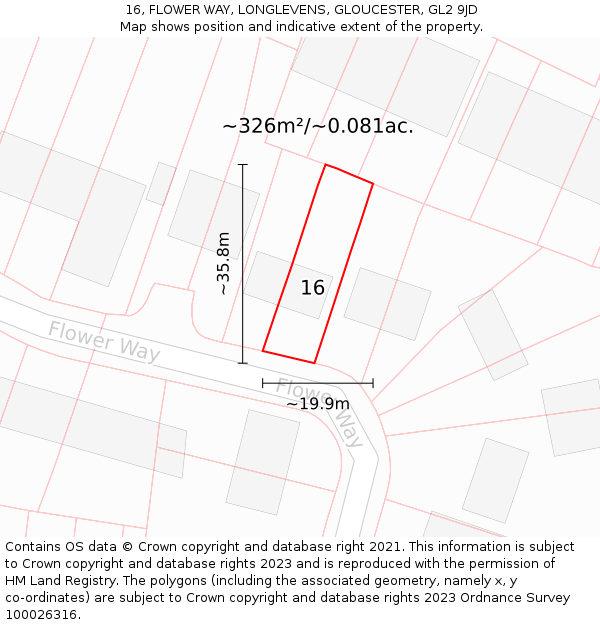 16, FLOWER WAY, LONGLEVENS, GLOUCESTER, GL2 9JD: Plot and title map