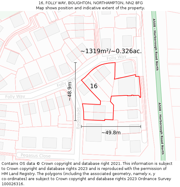16, FOLLY WAY, BOUGHTON, NORTHAMPTON, NN2 8FG: Plot and title map