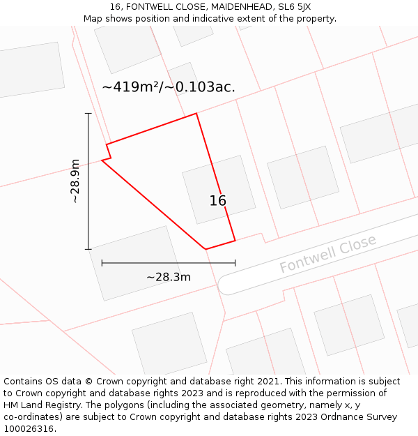 16, FONTWELL CLOSE, MAIDENHEAD, SL6 5JX: Plot and title map