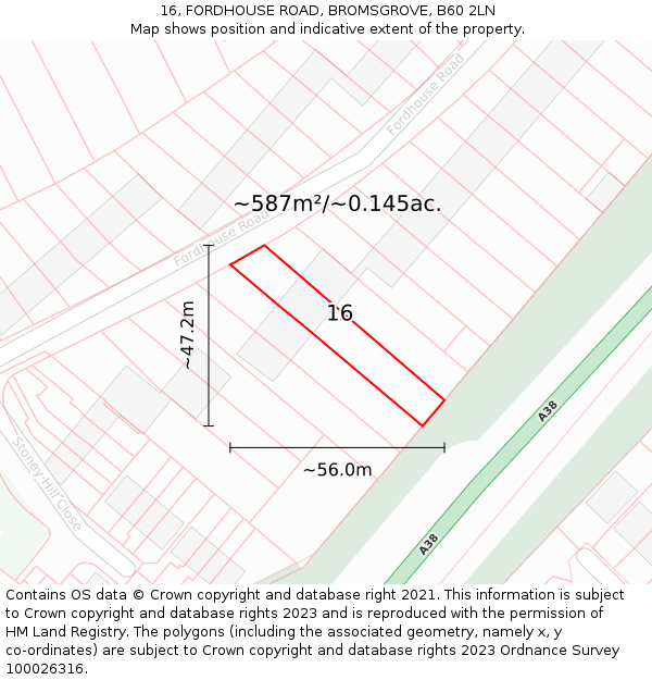 16, FORDHOUSE ROAD, BROMSGROVE, B60 2LN: Plot and title map