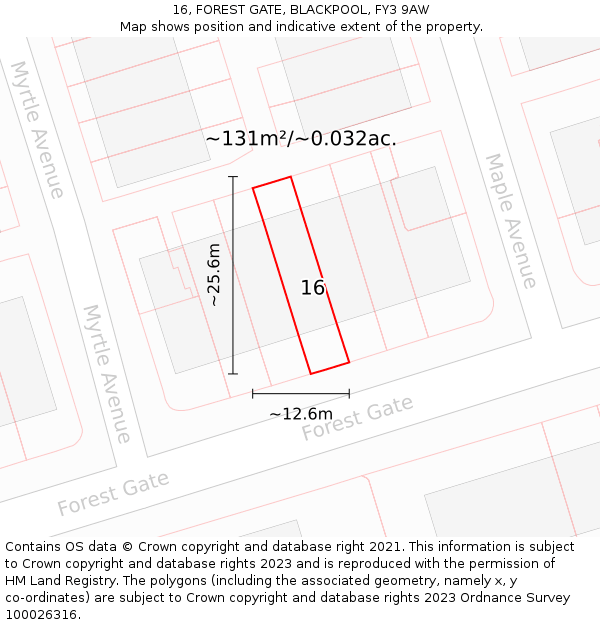 16, FOREST GATE, BLACKPOOL, FY3 9AW: Plot and title map
