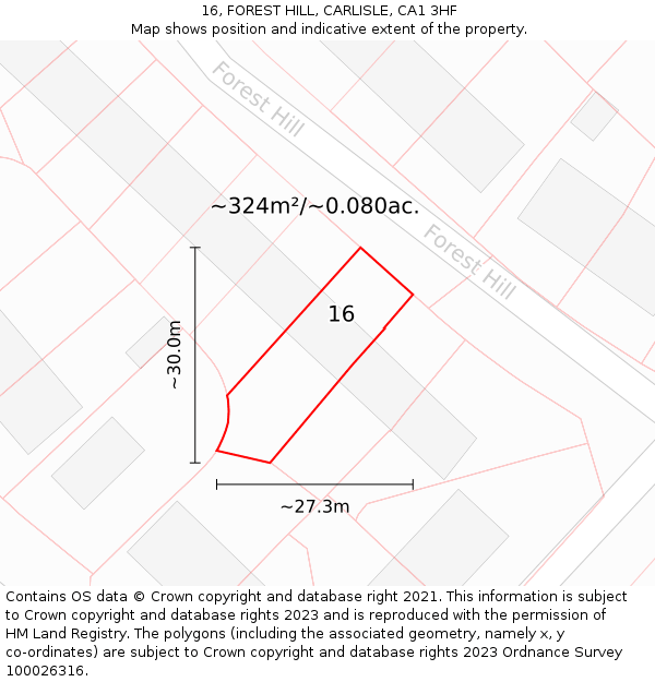 16, FOREST HILL, CARLISLE, CA1 3HF: Plot and title map
