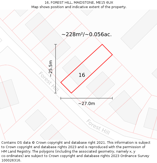 16, FOREST HILL, MAIDSTONE, ME15 6UX: Plot and title map