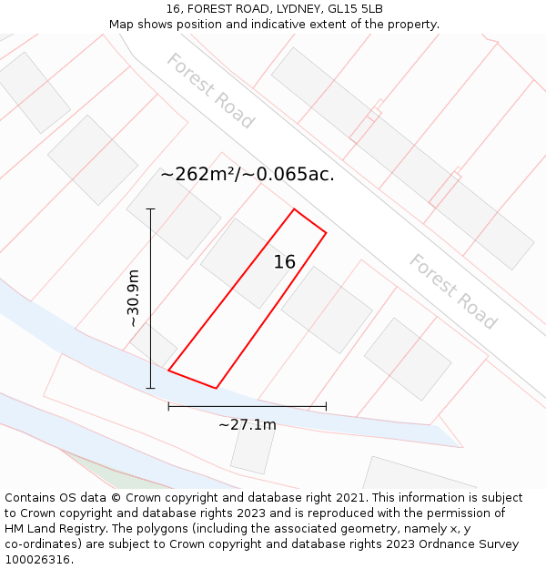 16, FOREST ROAD, LYDNEY, GL15 5LB: Plot and title map