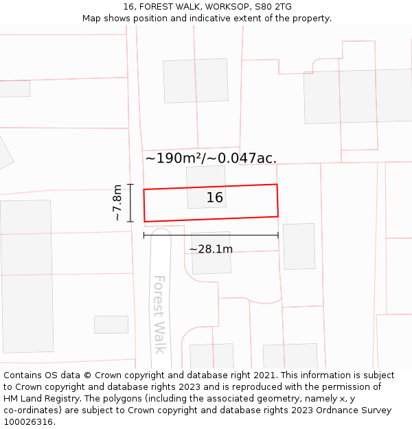 16, FOREST WALK, WORKSOP, S80 2TG: Plot and title map