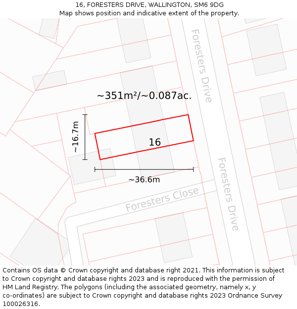 16, FORESTERS DRIVE, WALLINGTON, SM6 9DG: Plot and title map
