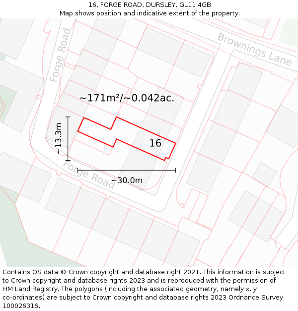 16, FORGE ROAD, DURSLEY, GL11 4GB: Plot and title map