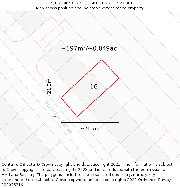 16, FORMBY CLOSE, HARTLEPOOL, TS27 3PT: Plot and title map