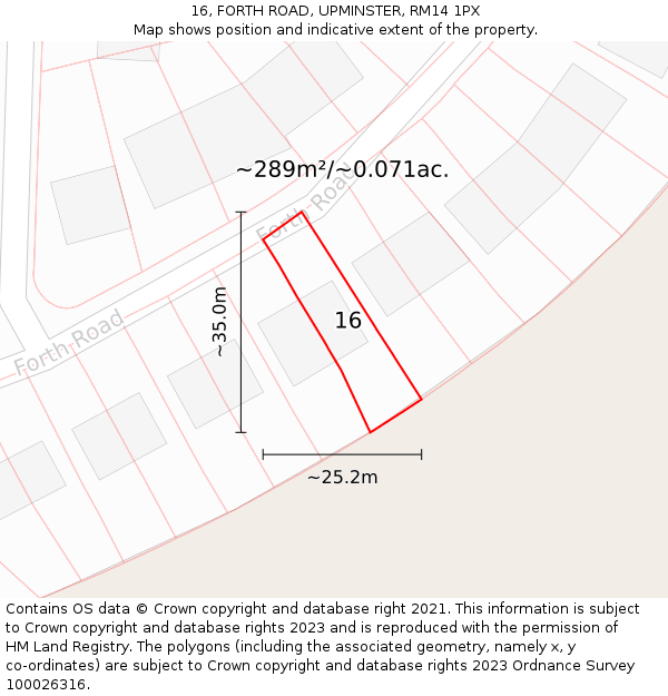 16, FORTH ROAD, UPMINSTER, RM14 1PX: Plot and title map