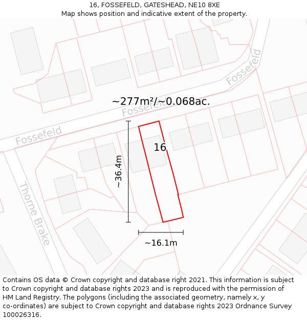 16, FOSSEFELD, GATESHEAD, NE10 8XE: Plot and title map