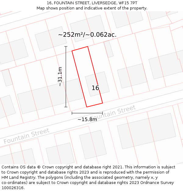 16, FOUNTAIN STREET, LIVERSEDGE, WF15 7PT: Plot and title map