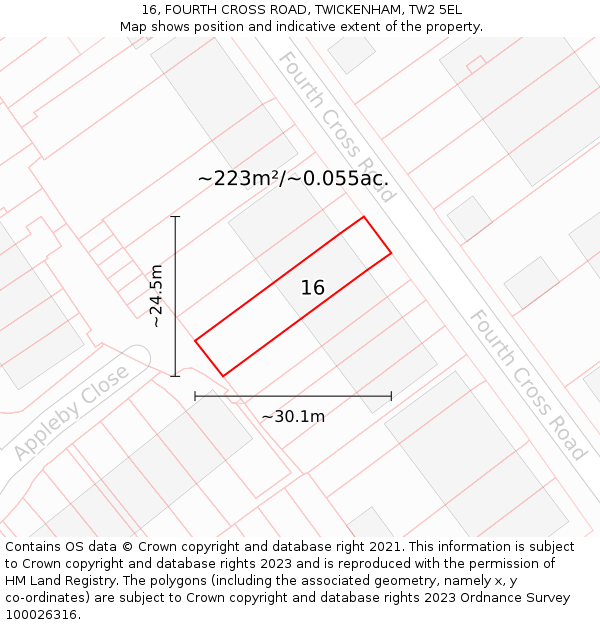 16, FOURTH CROSS ROAD, TWICKENHAM, TW2 5EL: Plot and title map
