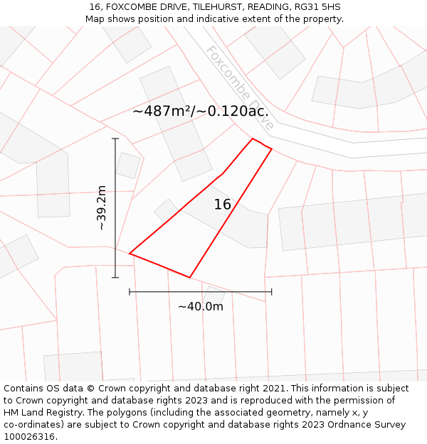 16, FOXCOMBE DRIVE, TILEHURST, READING, RG31 5HS: Plot and title map