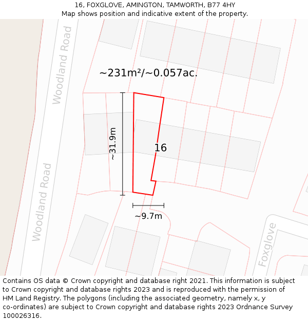 16, FOXGLOVE, AMINGTON, TAMWORTH, B77 4HY: Plot and title map