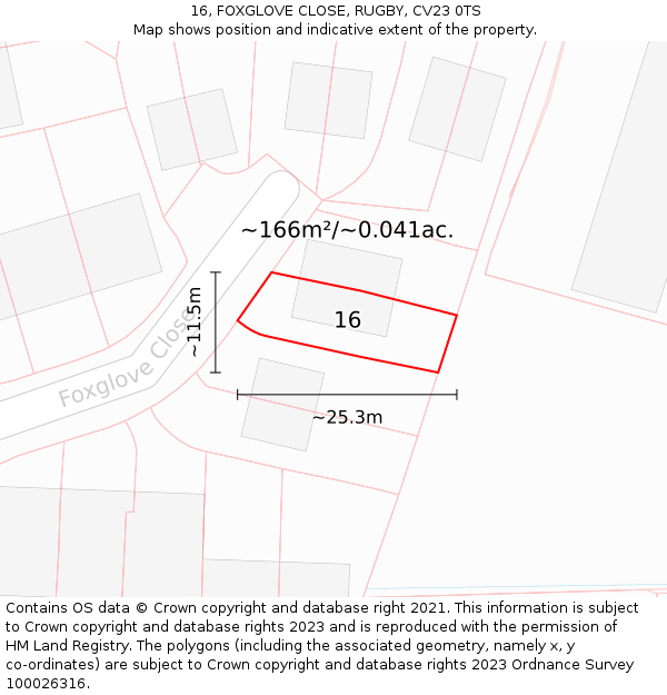 16, FOXGLOVE CLOSE, RUGBY, CV23 0TS: Plot and title map
