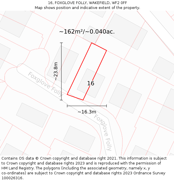 16, FOXGLOVE FOLLY, WAKEFIELD, WF2 0FF: Plot and title map