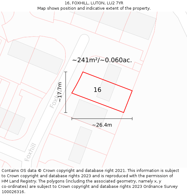 16, FOXHILL, LUTON, LU2 7YR: Plot and title map