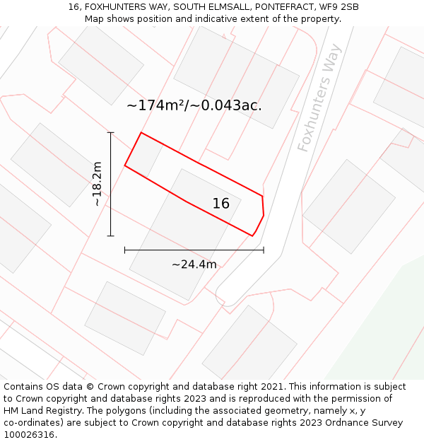 16, FOXHUNTERS WAY, SOUTH ELMSALL, PONTEFRACT, WF9 2SB: Plot and title map
