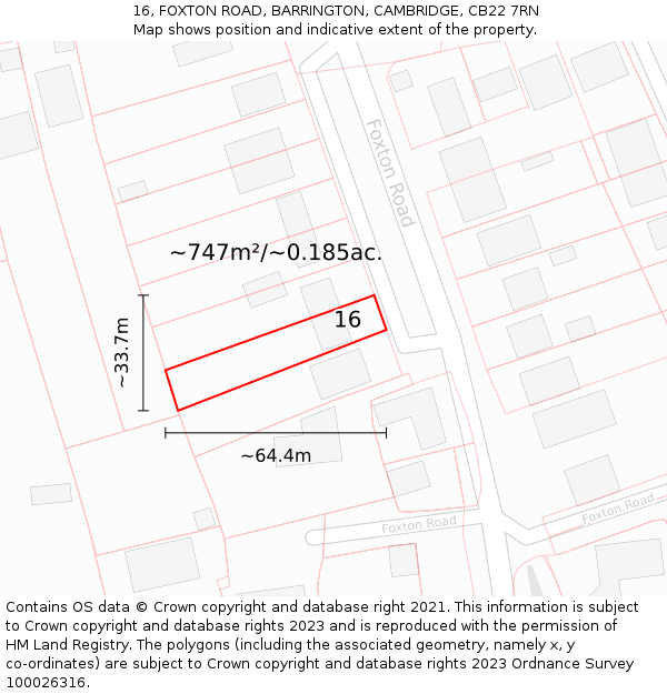 16, FOXTON ROAD, BARRINGTON, CAMBRIDGE, CB22 7RN: Plot and title map