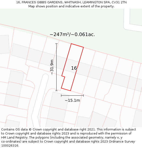 16, FRANCES GIBBS GARDENS, WHITNASH, LEAMINGTON SPA, CV31 2TN: Plot and title map