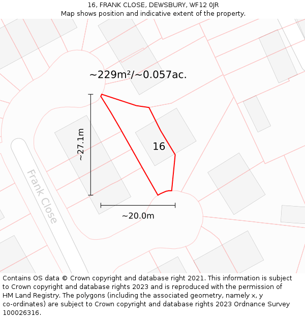 16, FRANK CLOSE, DEWSBURY, WF12 0JR: Plot and title map