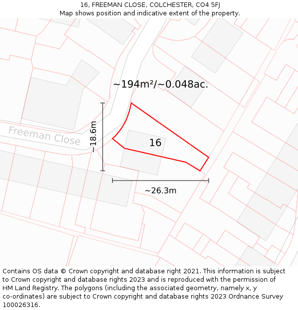 16, FREEMAN CLOSE, COLCHESTER, CO4 5FJ: Plot and title map