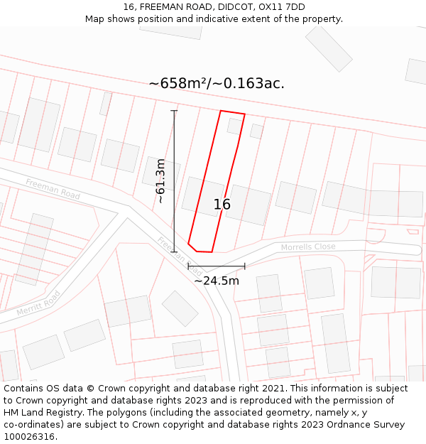 16, FREEMAN ROAD, DIDCOT, OX11 7DD: Plot and title map