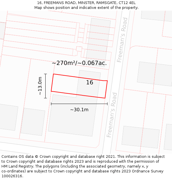 16, FREEMANS ROAD, MINSTER, RAMSGATE, CT12 4EL: Plot and title map
