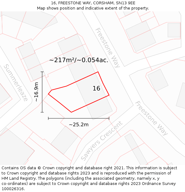 16, FREESTONE WAY, CORSHAM, SN13 9EE: Plot and title map