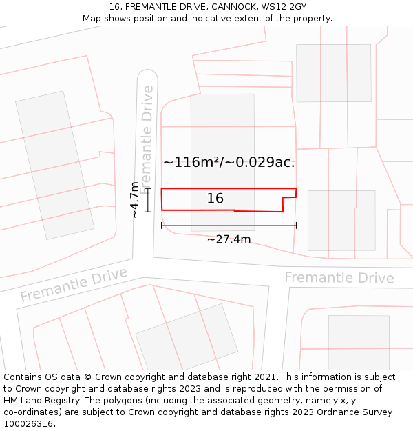 16, FREMANTLE DRIVE, CANNOCK, WS12 2GY: Plot and title map