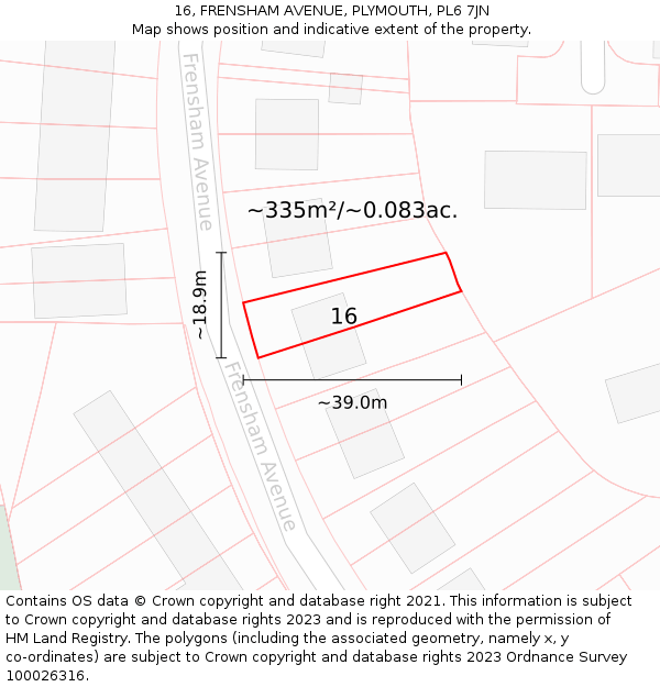 16, FRENSHAM AVENUE, PLYMOUTH, PL6 7JN: Plot and title map