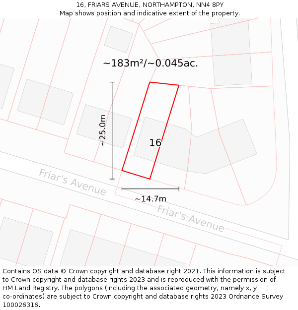 16, FRIARS AVENUE, NORTHAMPTON, NN4 8PY: Plot and title map