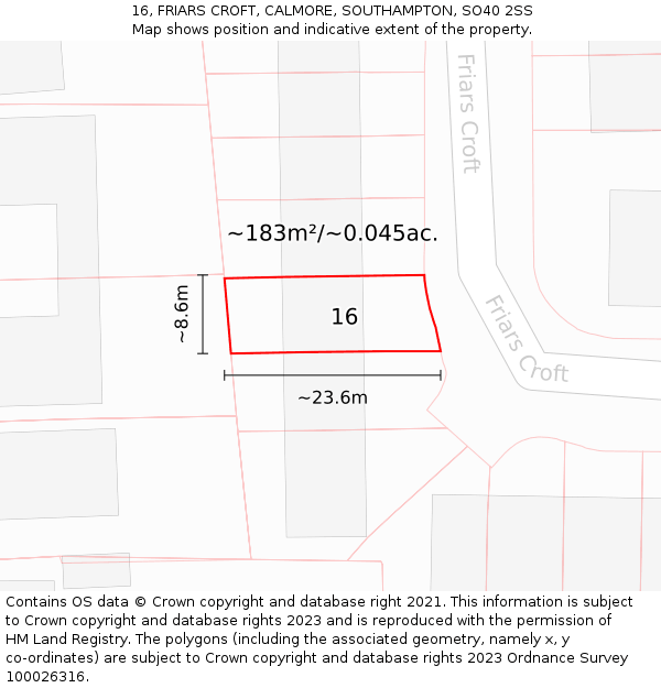16, FRIARS CROFT, CALMORE, SOUTHAMPTON, SO40 2SS: Plot and title map