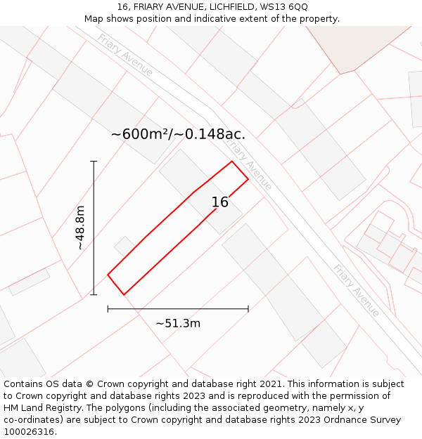 16, FRIARY AVENUE, LICHFIELD, WS13 6QQ: Plot and title map