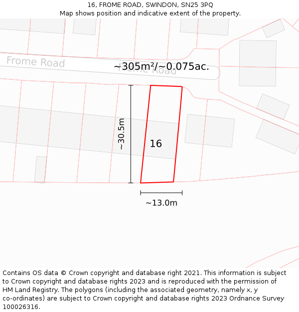 16, FROME ROAD, SWINDON, SN25 3PQ: Plot and title map
