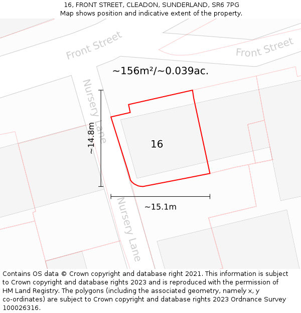 16, FRONT STREET, CLEADON, SUNDERLAND, SR6 7PG: Plot and title map