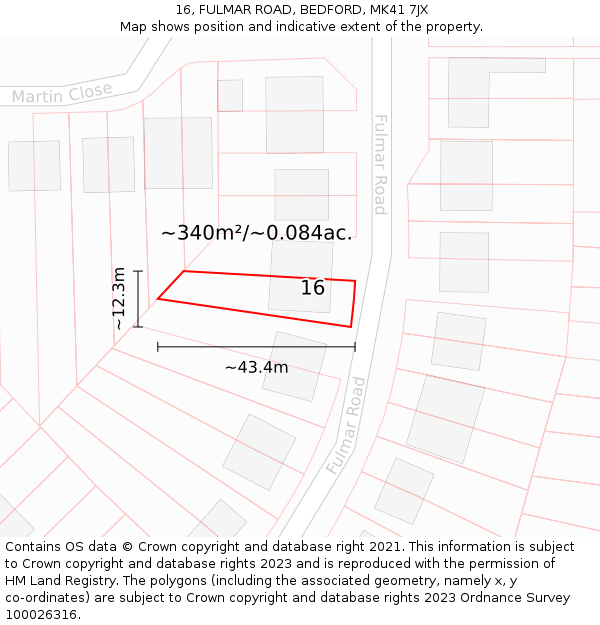 16, FULMAR ROAD, BEDFORD, MK41 7JX: Plot and title map