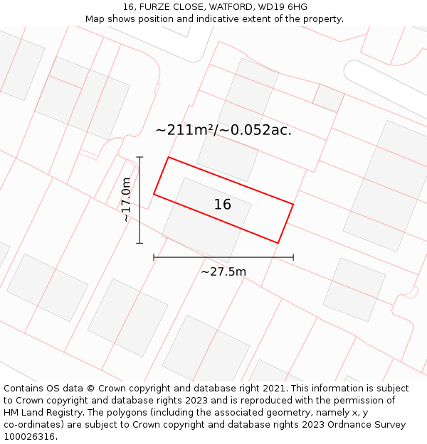 16, FURZE CLOSE, WATFORD, WD19 6HG: Plot and title map